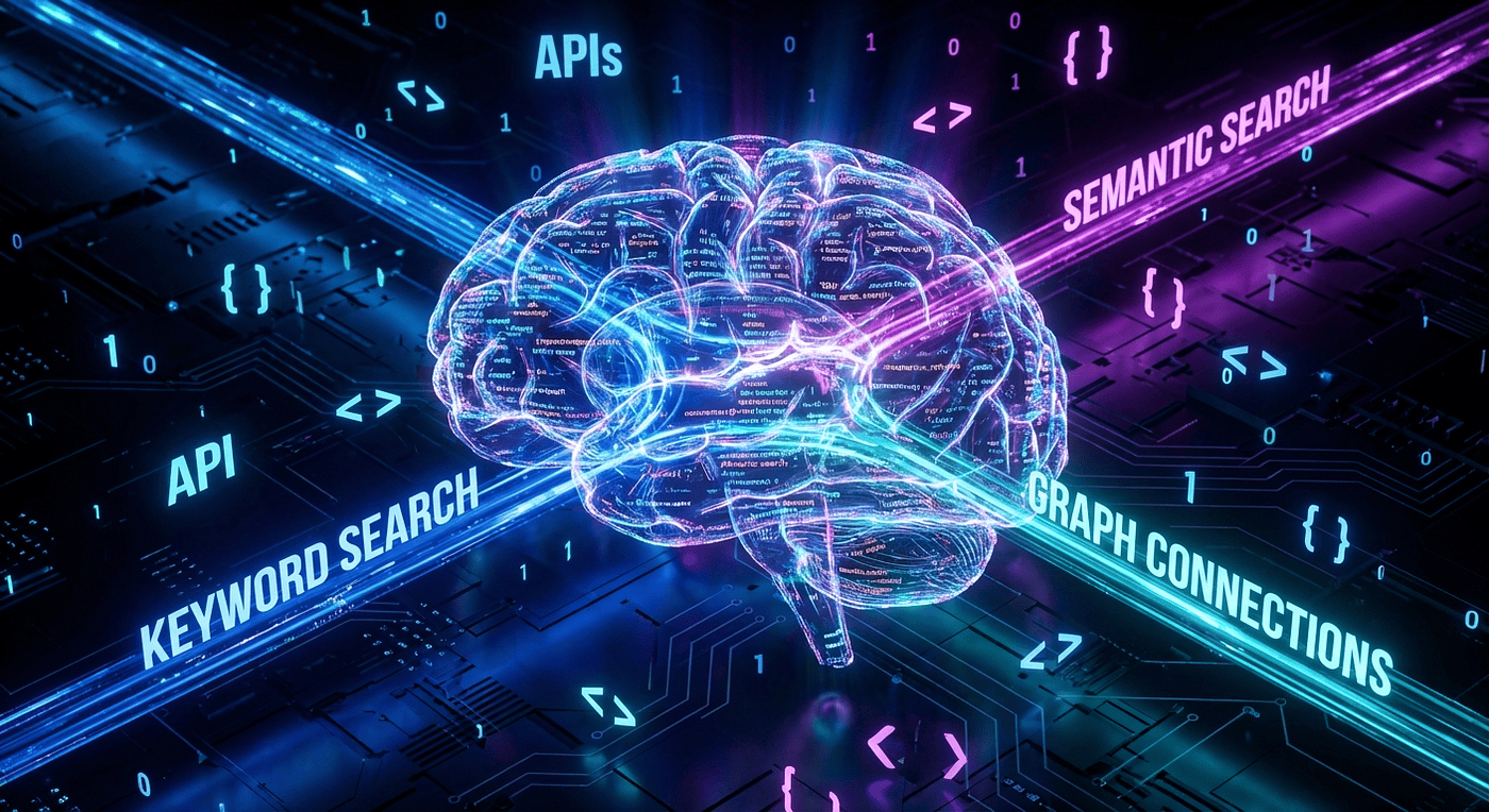 Agent Brain architecture showing three-index RAG system with BM25, vector, and graph search pathways