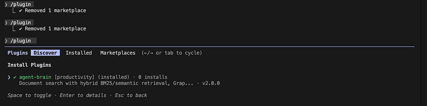 You will see the agent brain listed under installed plugins