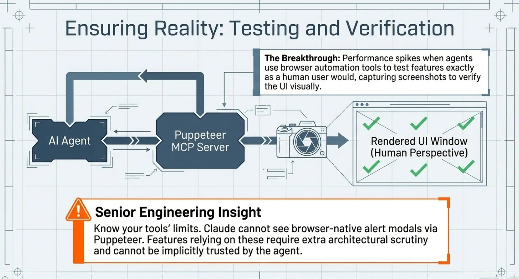 Anthropic Harness Engineering: Browser automation testing with Puppeteer MCP for human-perspective feature verification