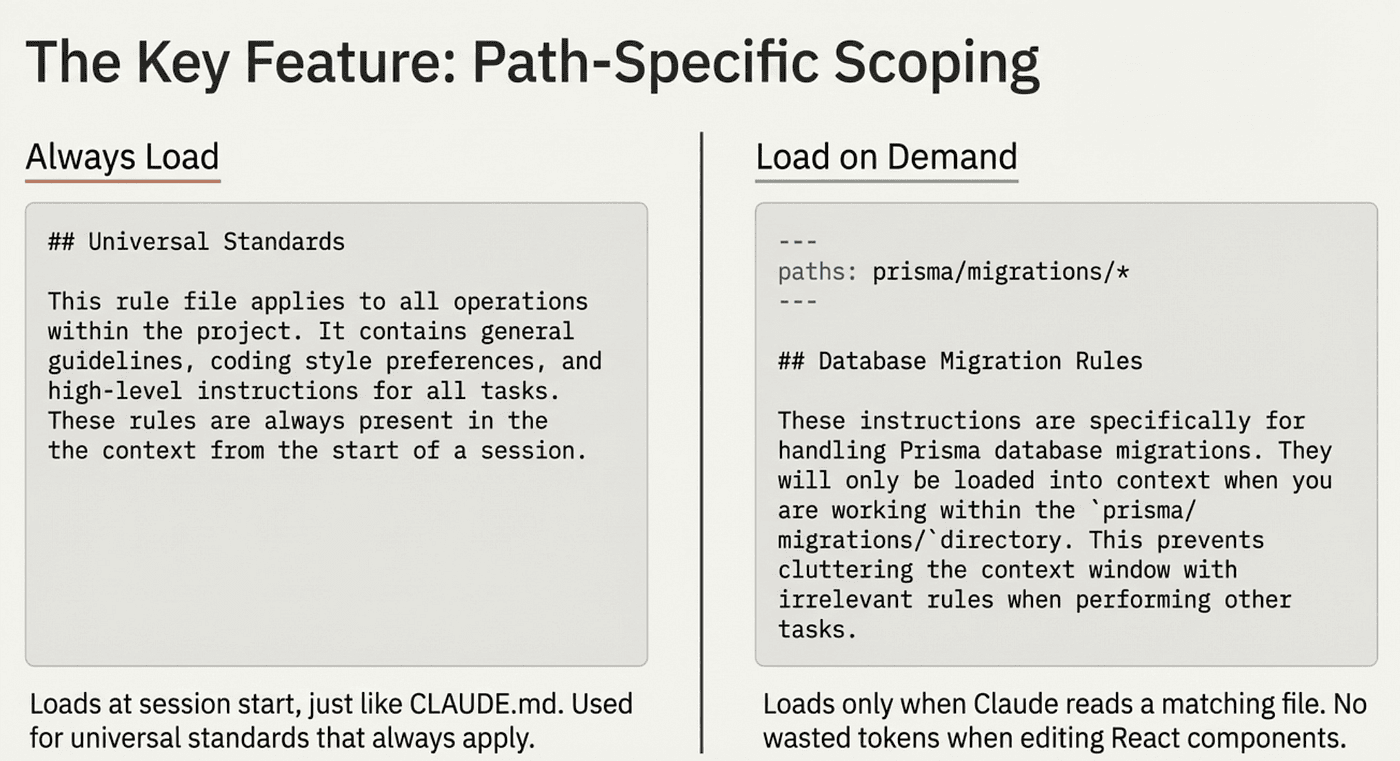 Path scoping versus always loads