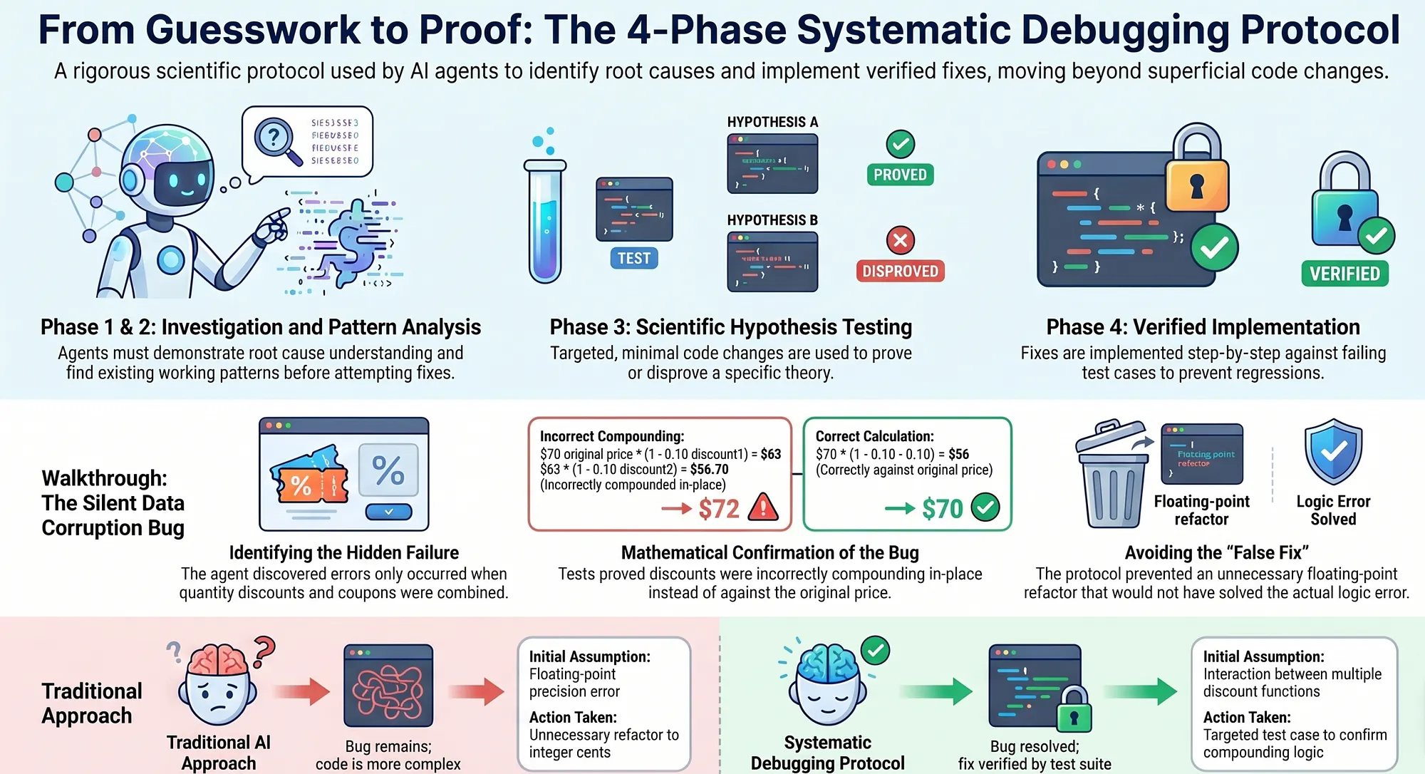 Superpowers: The four-phase systematic debugging protocol enforces scientific rigor on every fix, preventing the speculative changes that create new bugs while ostensibly fixing old ones.