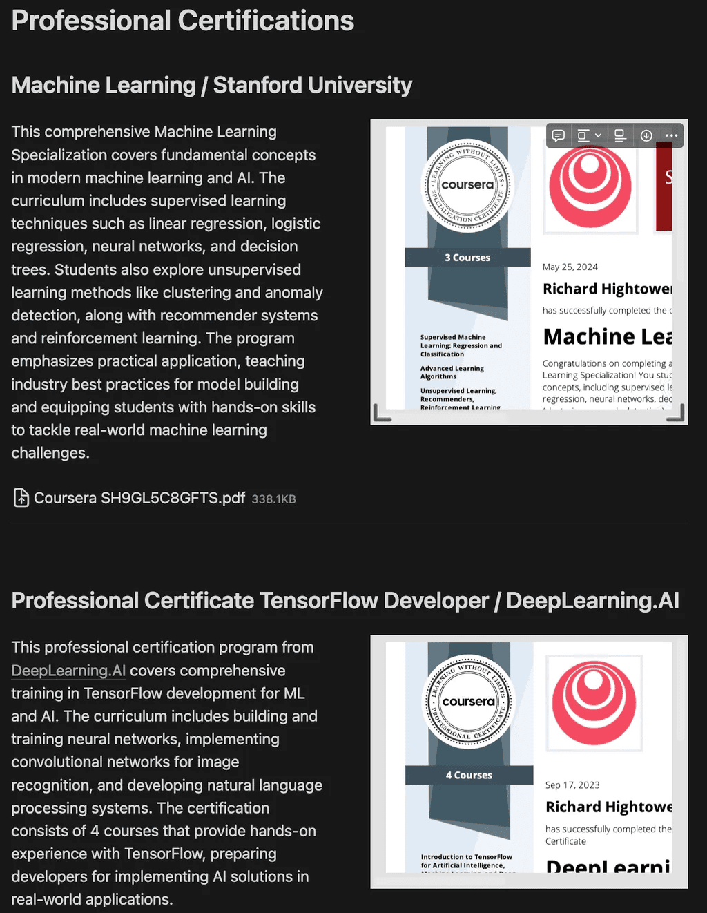 Two of many, many courses and books consumed, not to mention projects delivered